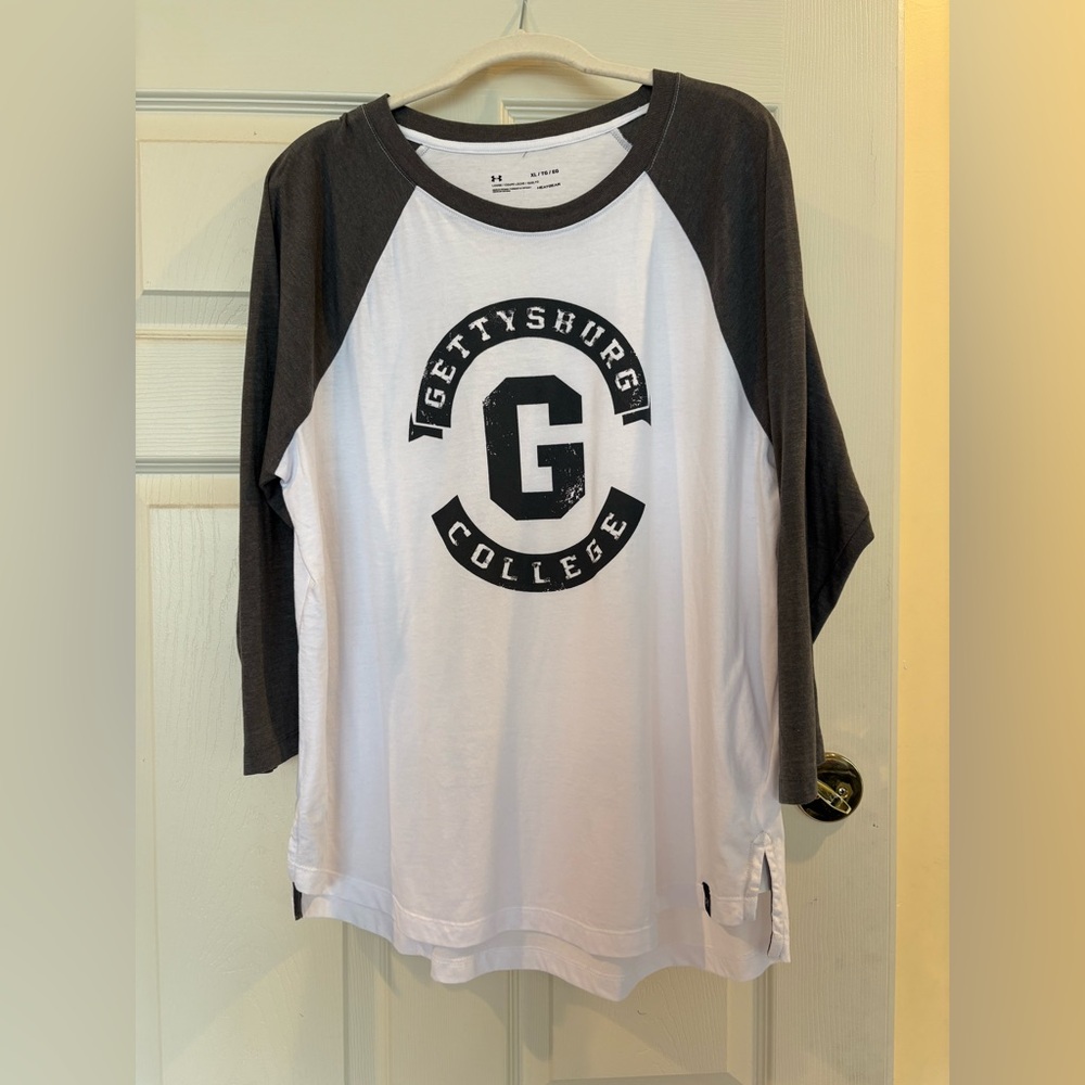 Under Armor XL Gettysburg College T-shirt, Baseball-Style 3/4 Length-Sleeve